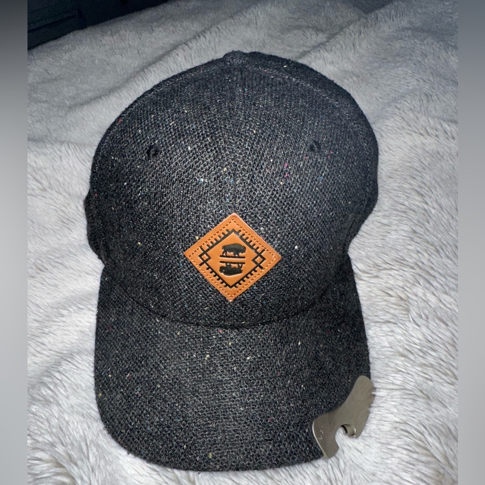 Black Tweed Cap with Leather Patch